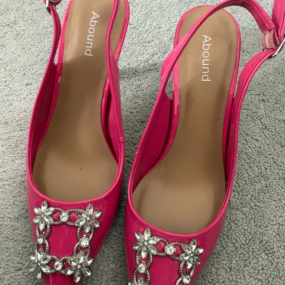 Abound Hot Pink Jeweled Pointed Toe Slingback Heels - Picture 4 of 5